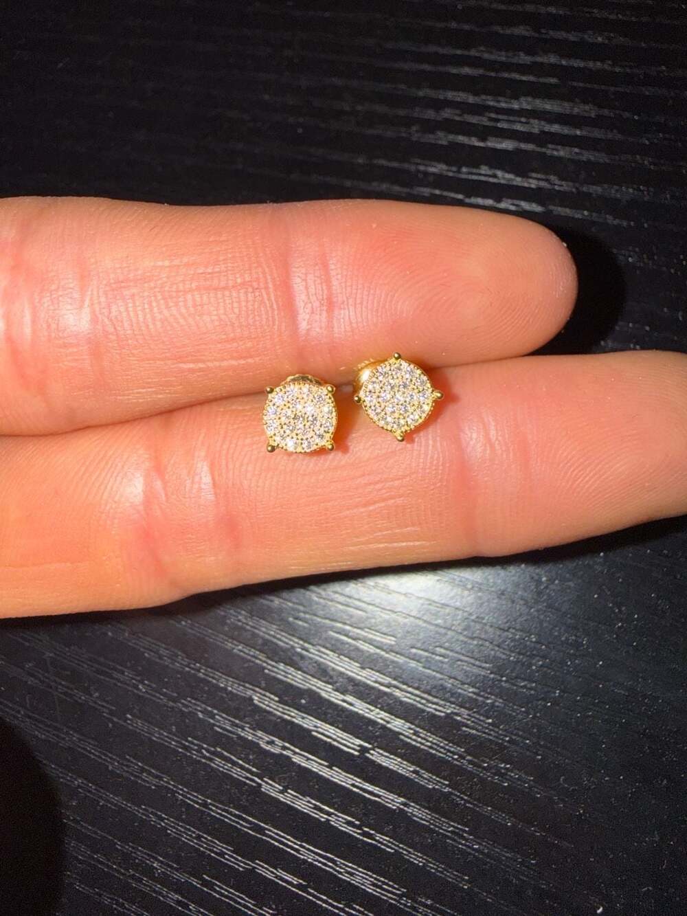 GRA Certified Moissanite Cluster Round Stud Earrings in 14K Gold Plated Silver